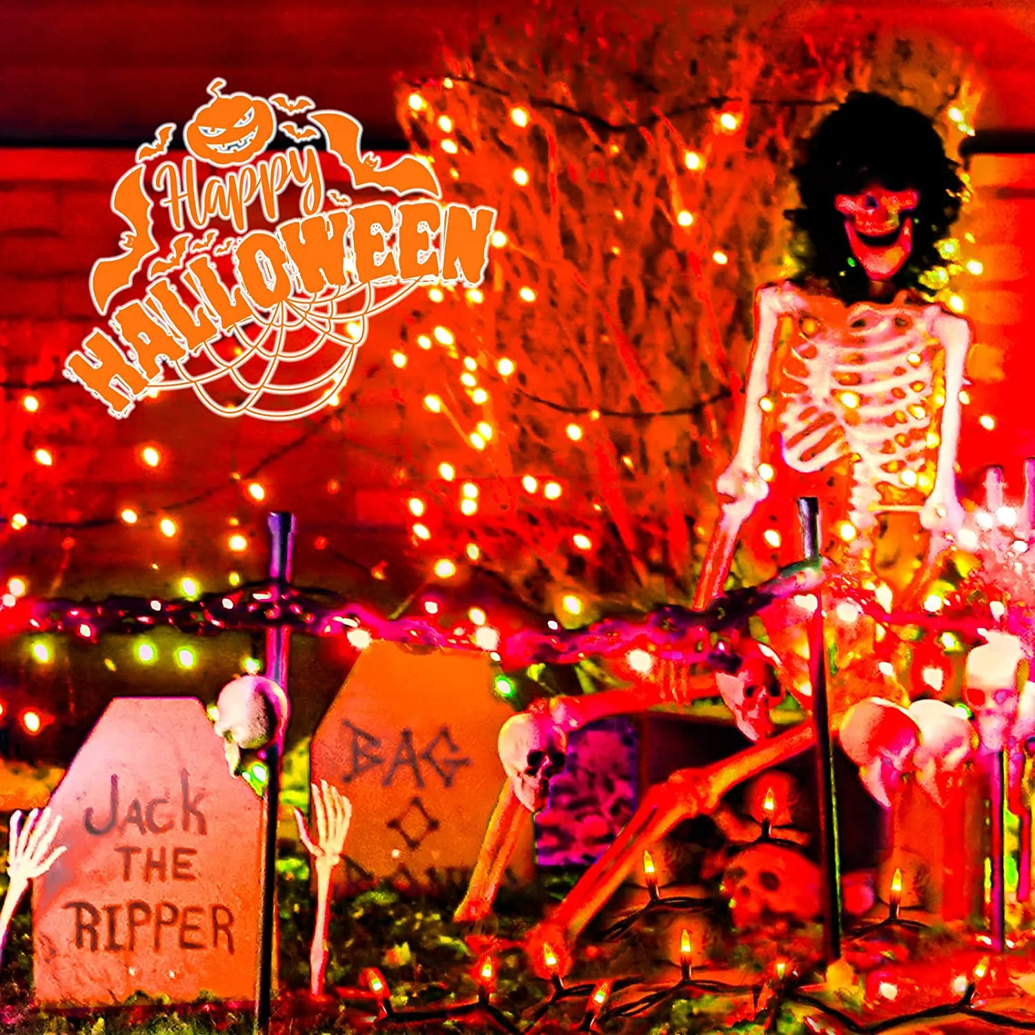 200 LED Orange Halloween String Lights - 66ft - 8 Modes - Outdoor/Indoor - 1 Pack