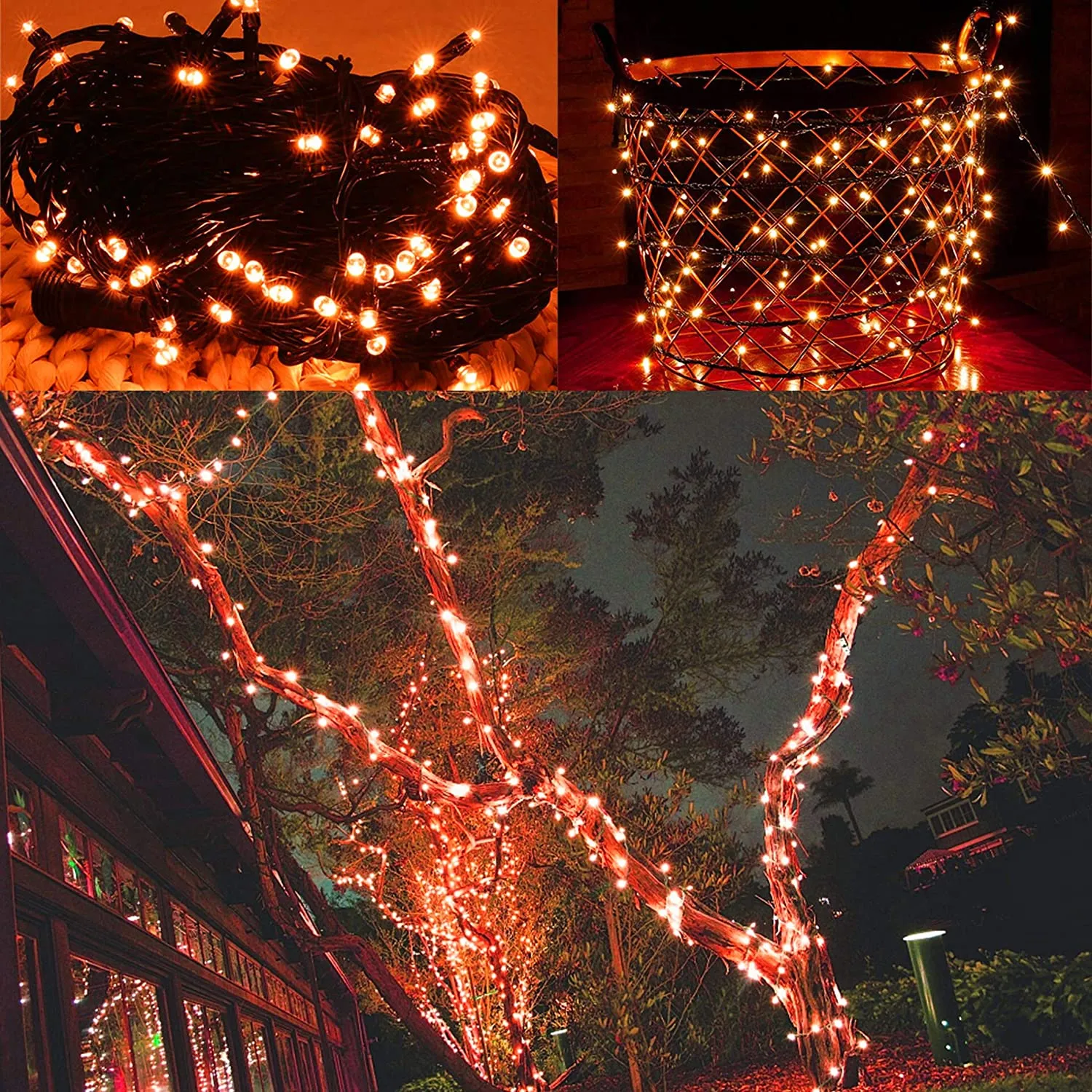 200 LED Orange Halloween String Lights - 66ft - 8 Modes - Outdoor/Indoor - 1 Pack