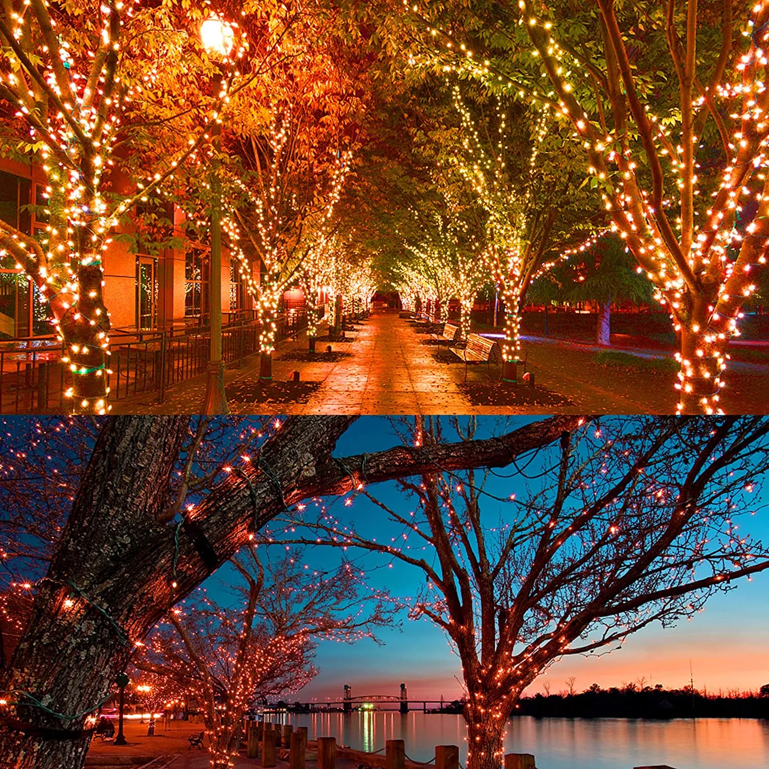 200 LED Orange Halloween String Lights - 66ft - 8 Modes - Outdoor/Indoor - 1 Pack