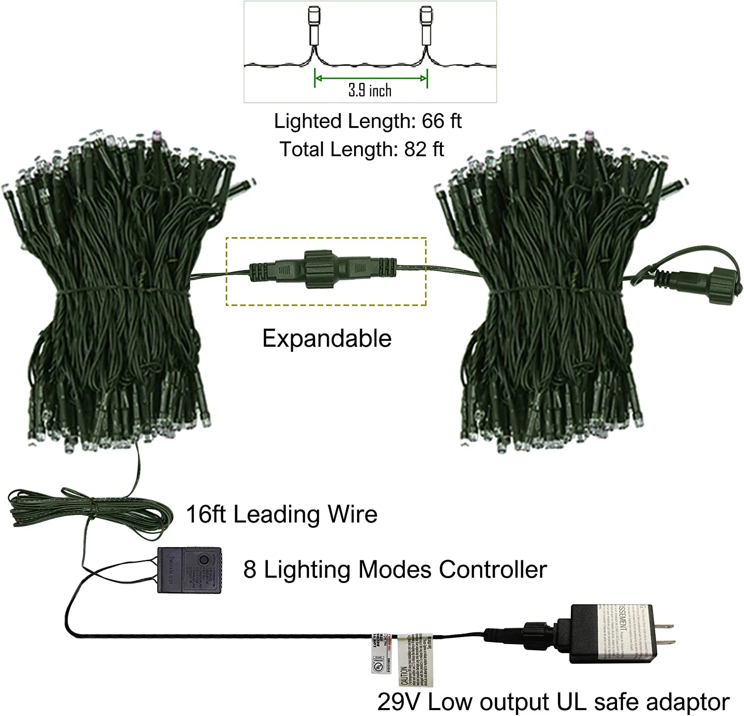 200 LED Orange Halloween String Lights - 66ft - 8 Modes - Outdoor/Indoor - 1 Pack