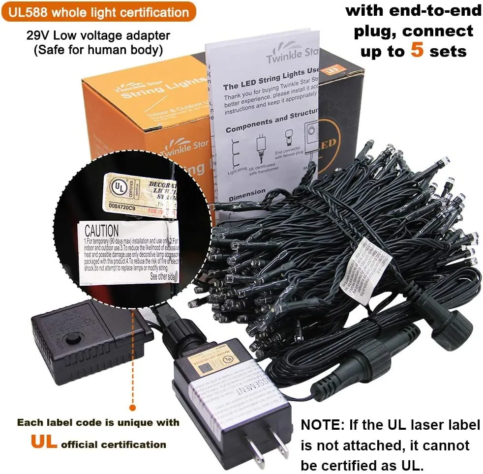 200 LED White Fairy String Lights - 66ft - 8 Modes - Plug-in - Outdoor/Indoor - 1 Pack