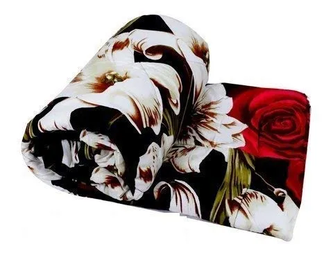 AQRATE Floral Print Poly Cotton Multicolor Single Bed AC Dohar | Summer AC Blanket (Black, Single)