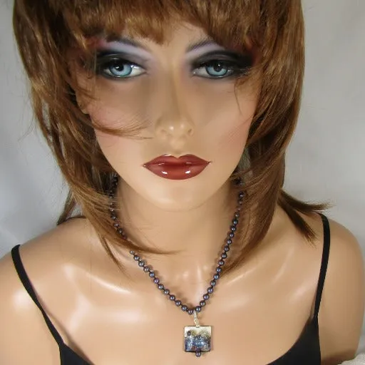 Black Pearl Necklace Handmade Pendant & Earrings