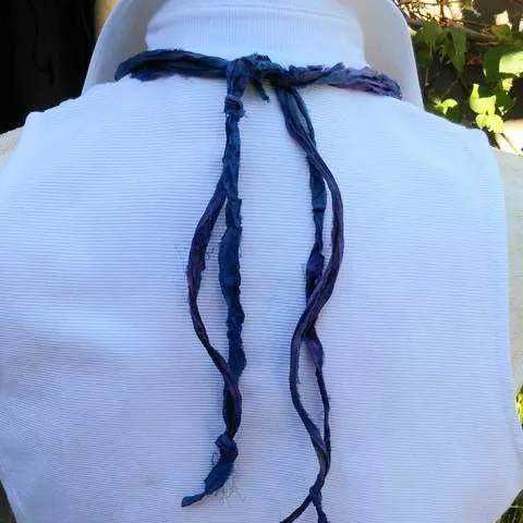 Blue Quartz Statement Necklace, Boho Recycled Sari Ribbon Collar, Gypsy Style Chunky Colorful Bib