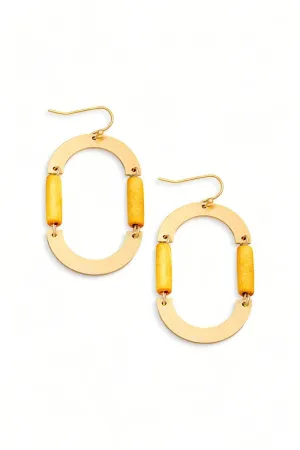 Boho Metal Brushed Wooden Semi Circle Drop Earrings