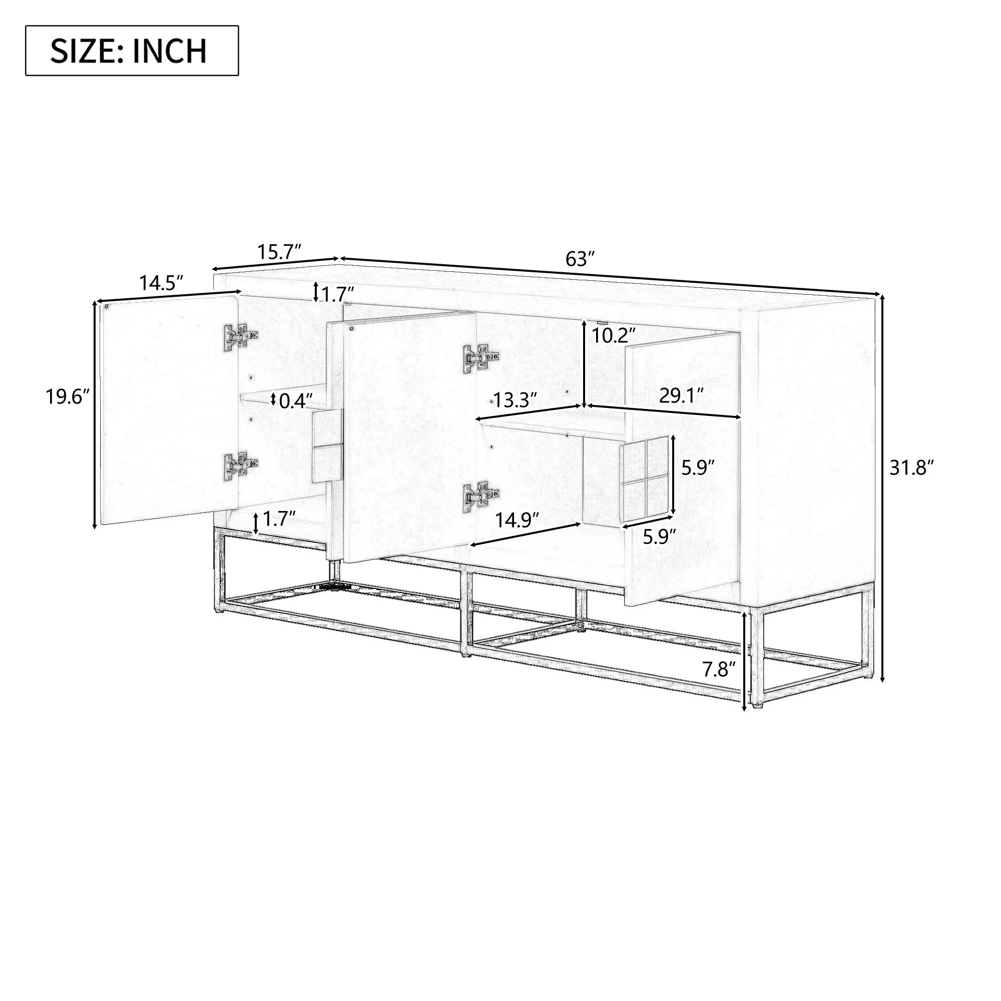 Cabinet with Unique Support Legs and Adjustable