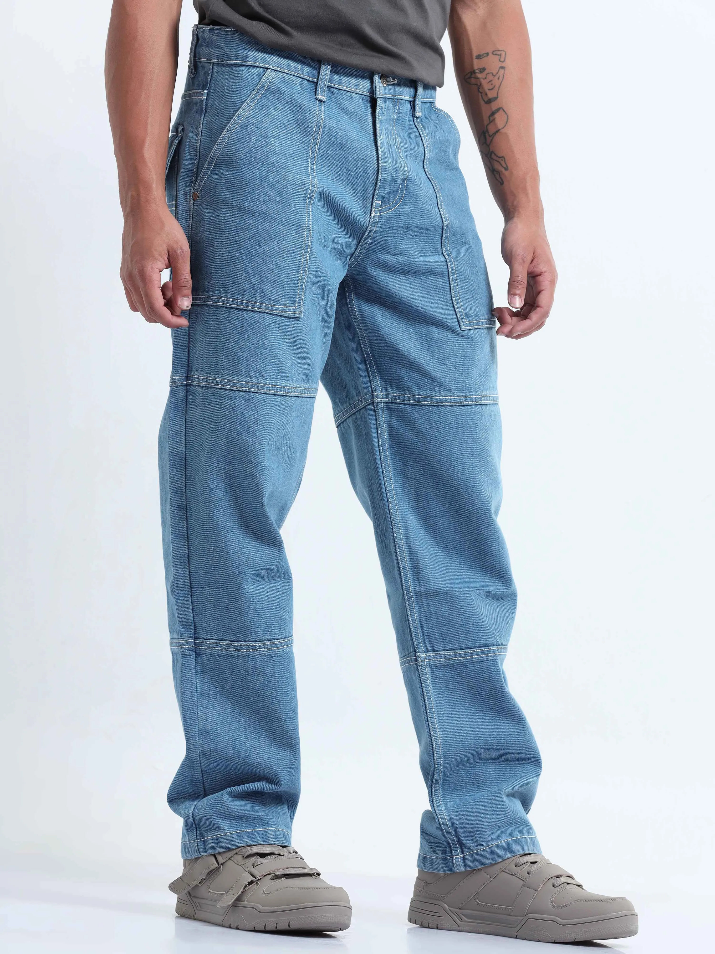 Contrast Relaxed Mid Blue Denim