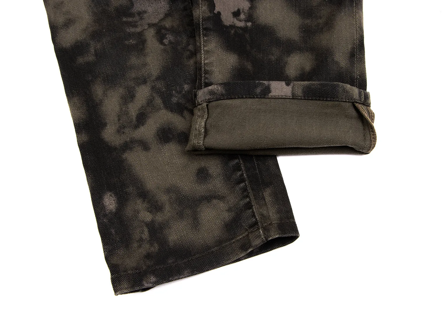 DIESEL BLACK GOLD Italy. Khaki-Green Painted Design Burnout Jeans