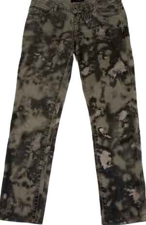 DIESEL BLACK GOLD Italy. Khaki-Green Painted Design Burnout Jeans