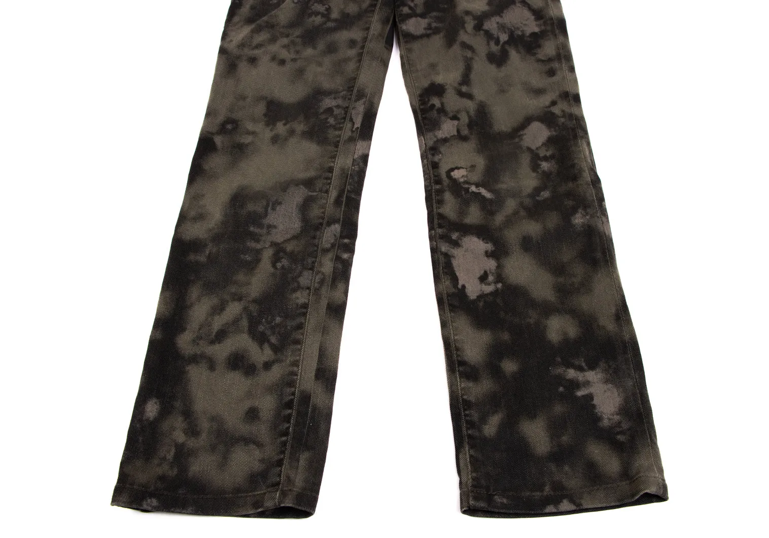 DIESEL BLACK GOLD Italy. Khaki-Green Painted Design Burnout Jeans