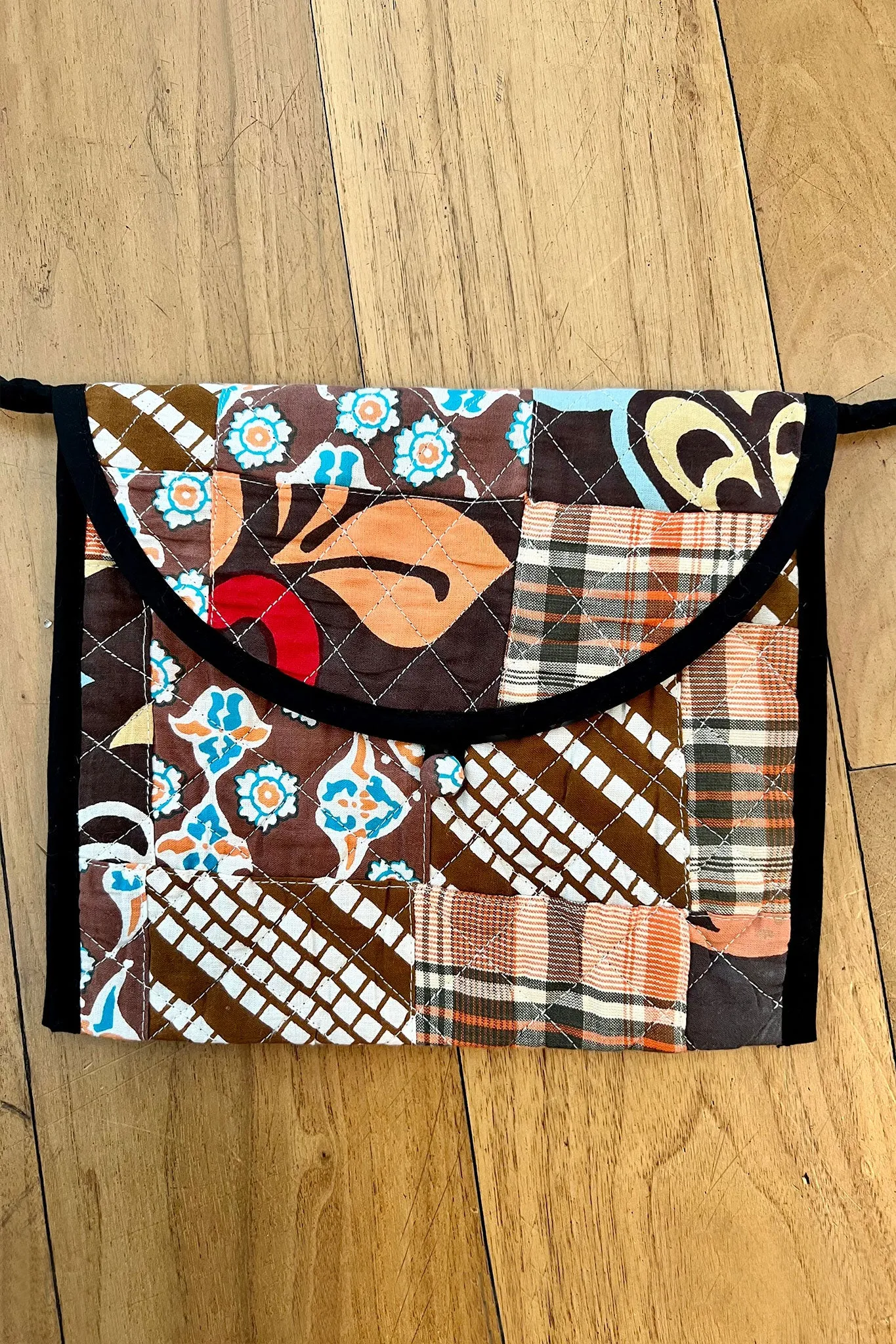 Double Flap Quilted Bag in Brown Patchwork