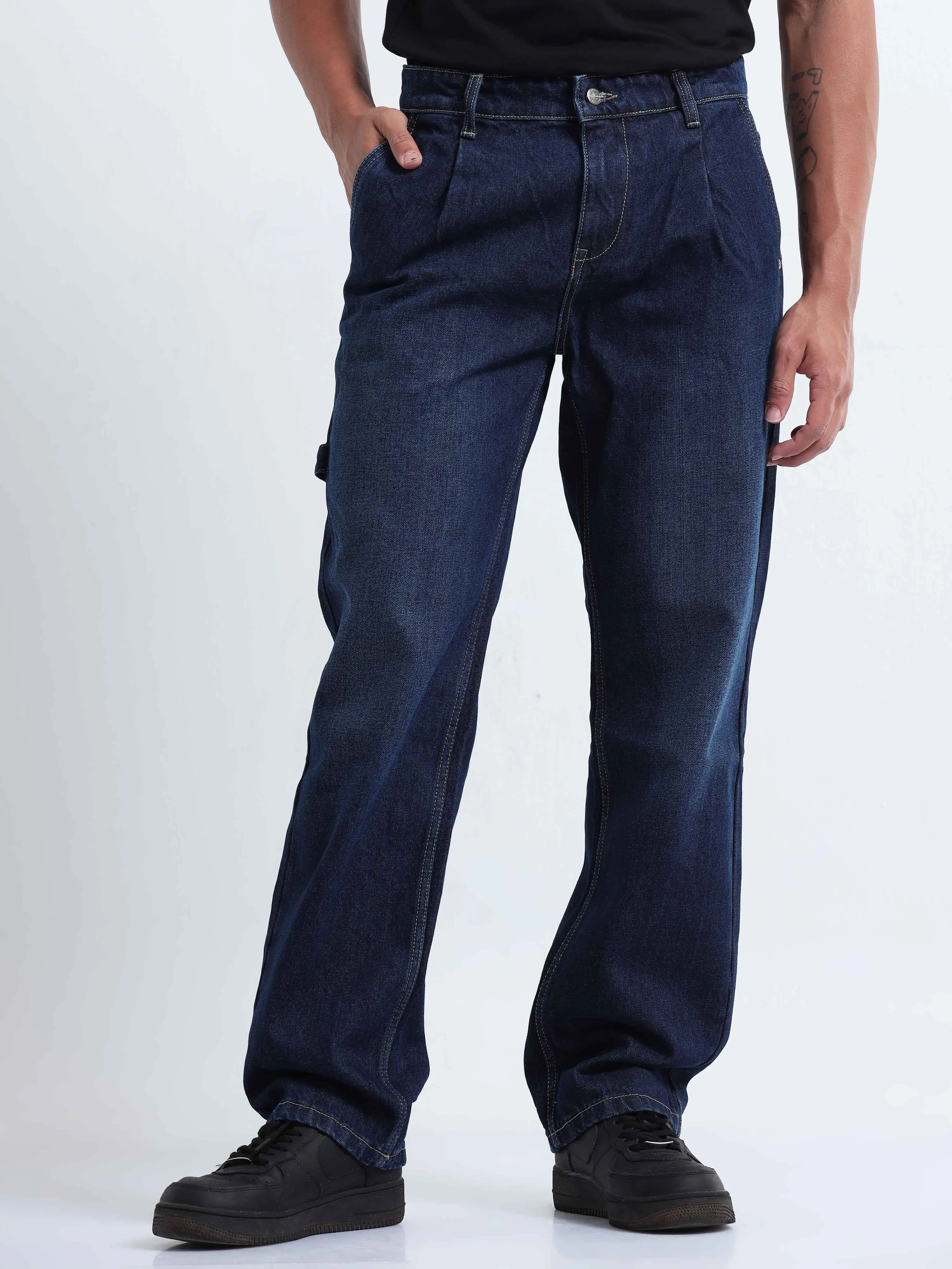 Duca Relaxed Dark Blue Pleated Denim