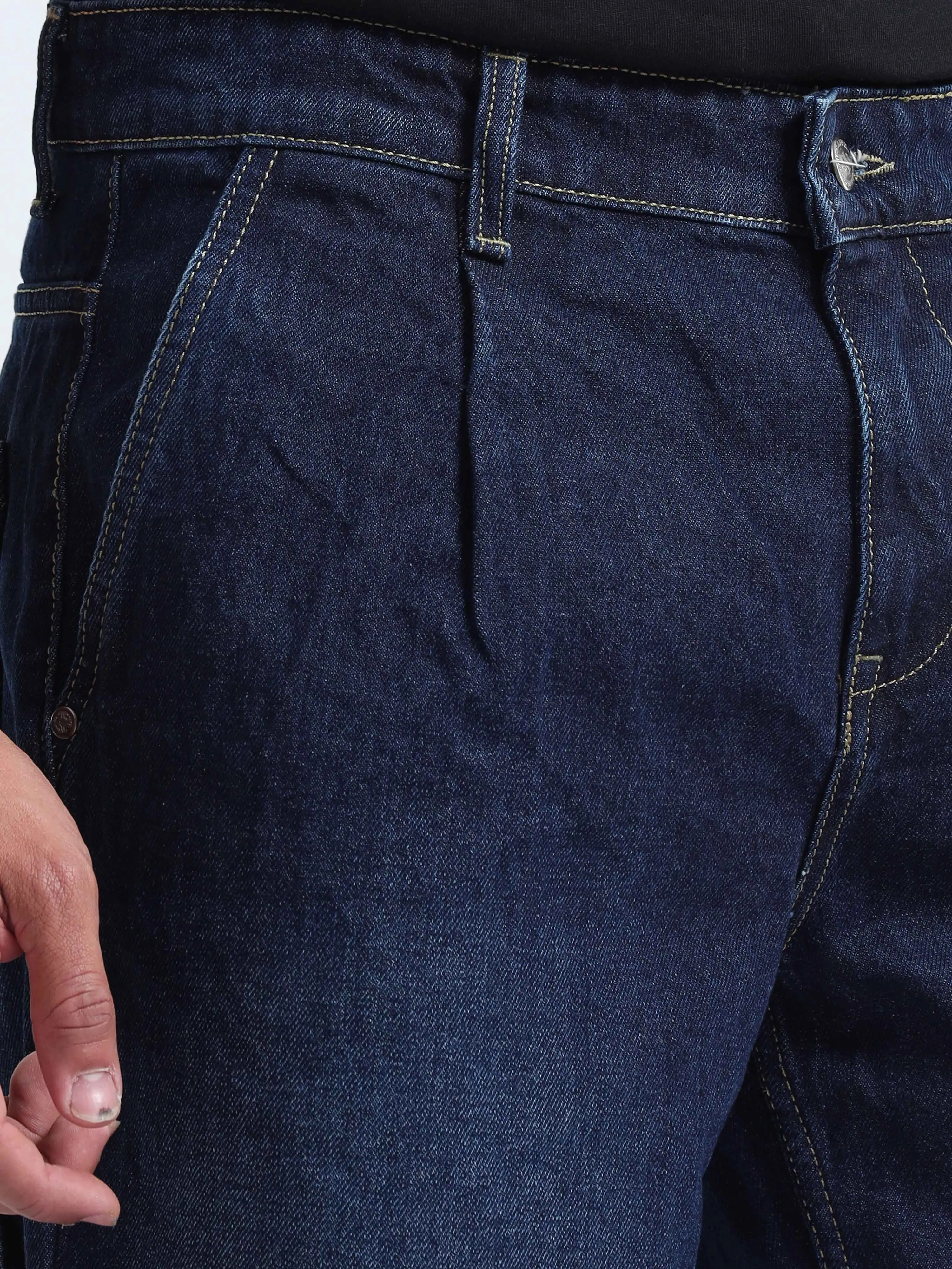 Duca Relaxed Dark Blue Pleated Denim