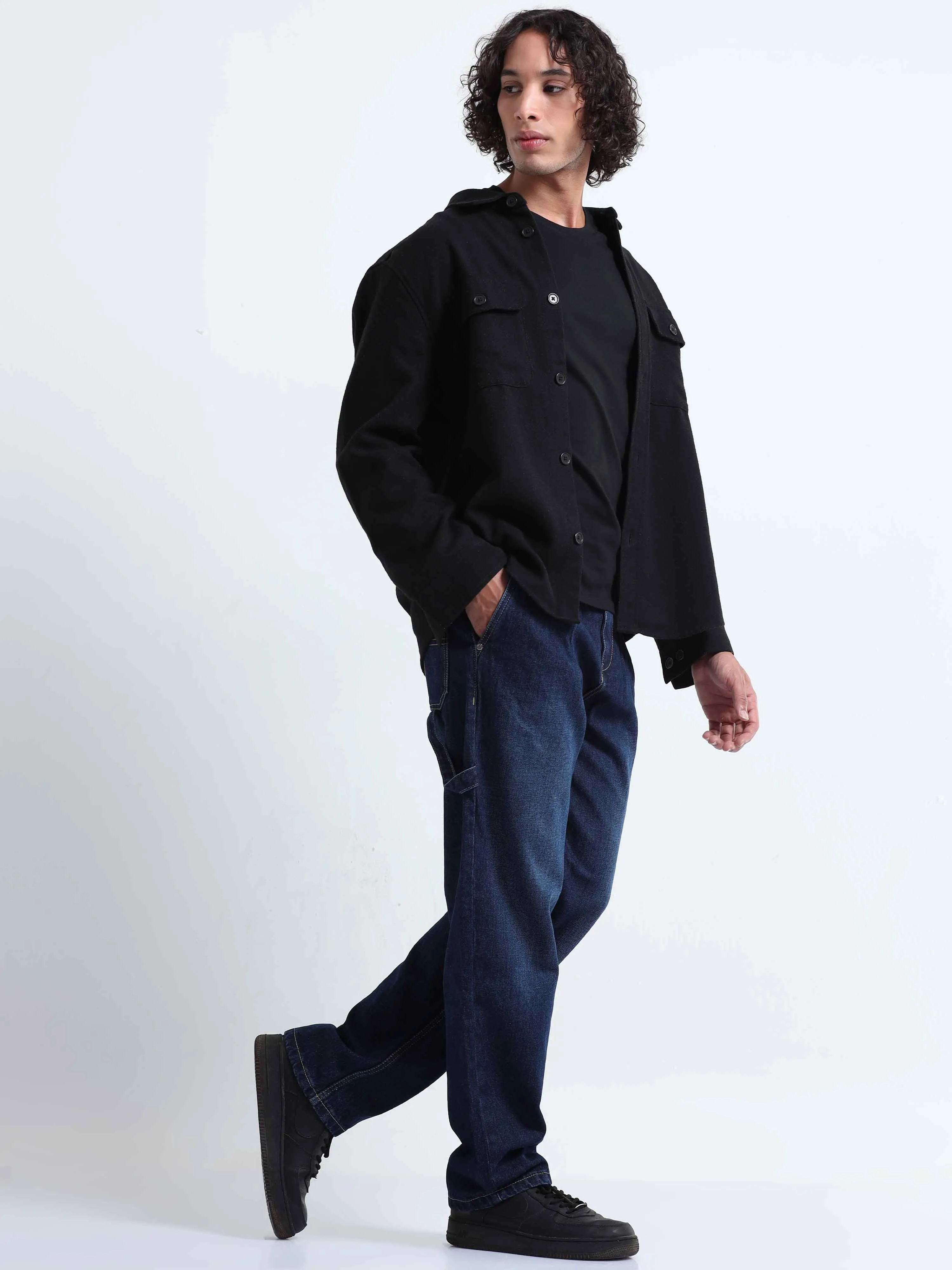 Duca Relaxed Dark Blue Pleated Denim