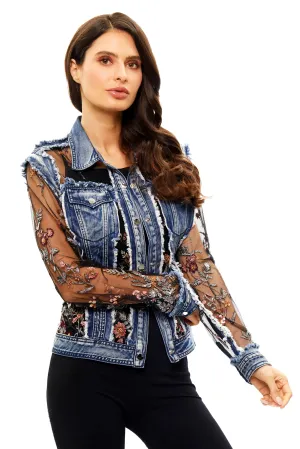 Floral Lace & Embroidered Denim Jacket