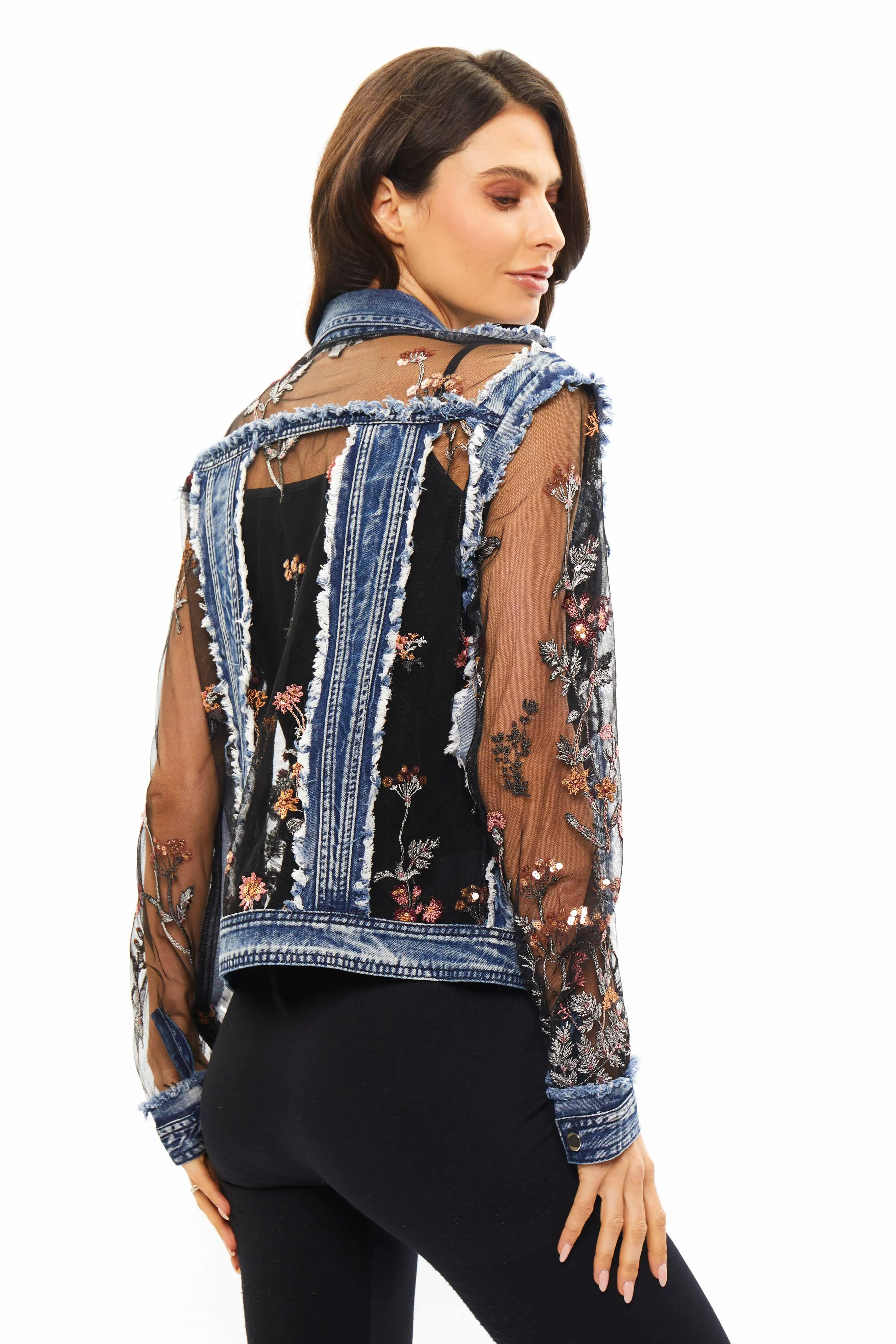 Floral Lace & Embroidered Denim Jacket