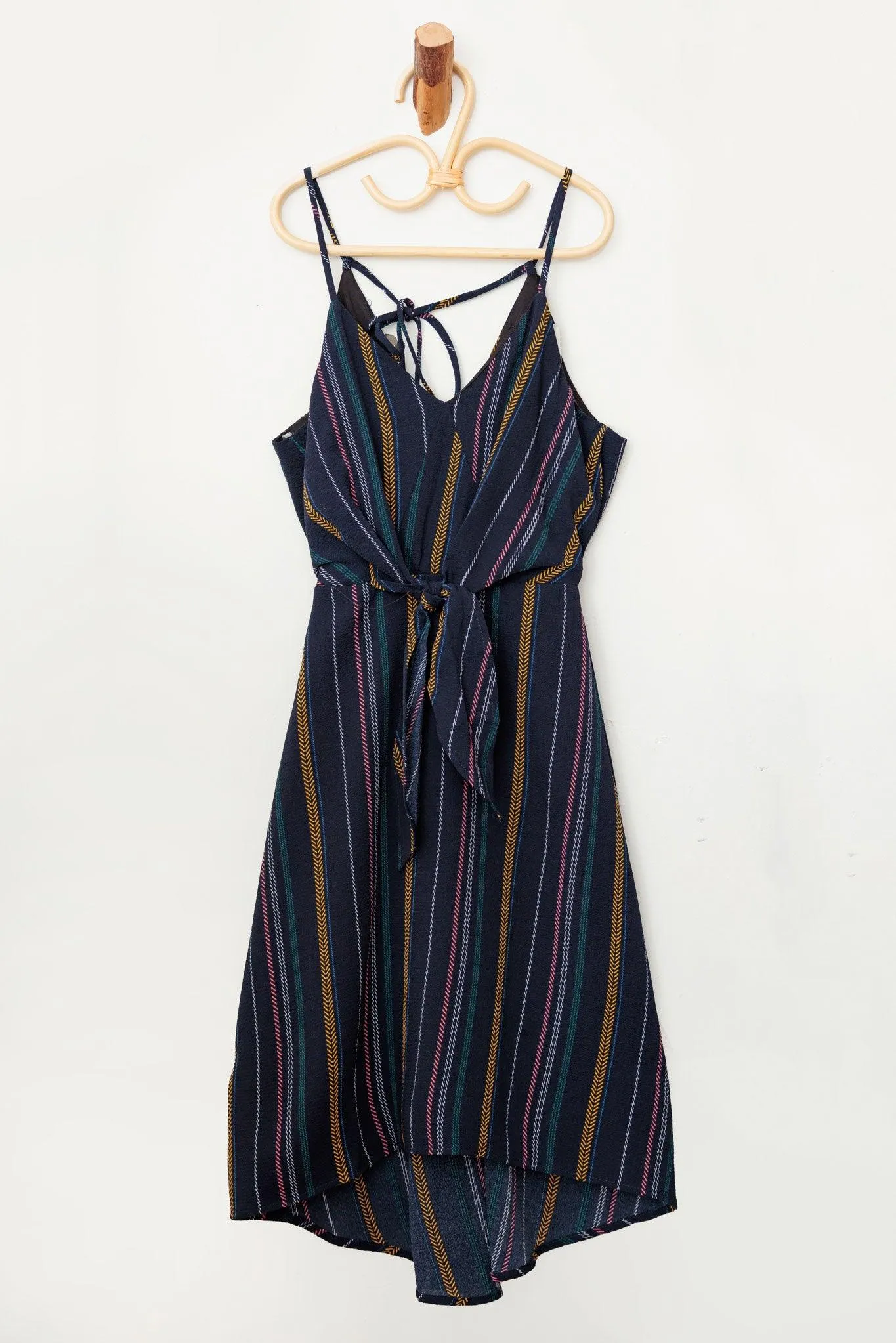 Girls Boho Stripe Sleeveless Front Tie Dress