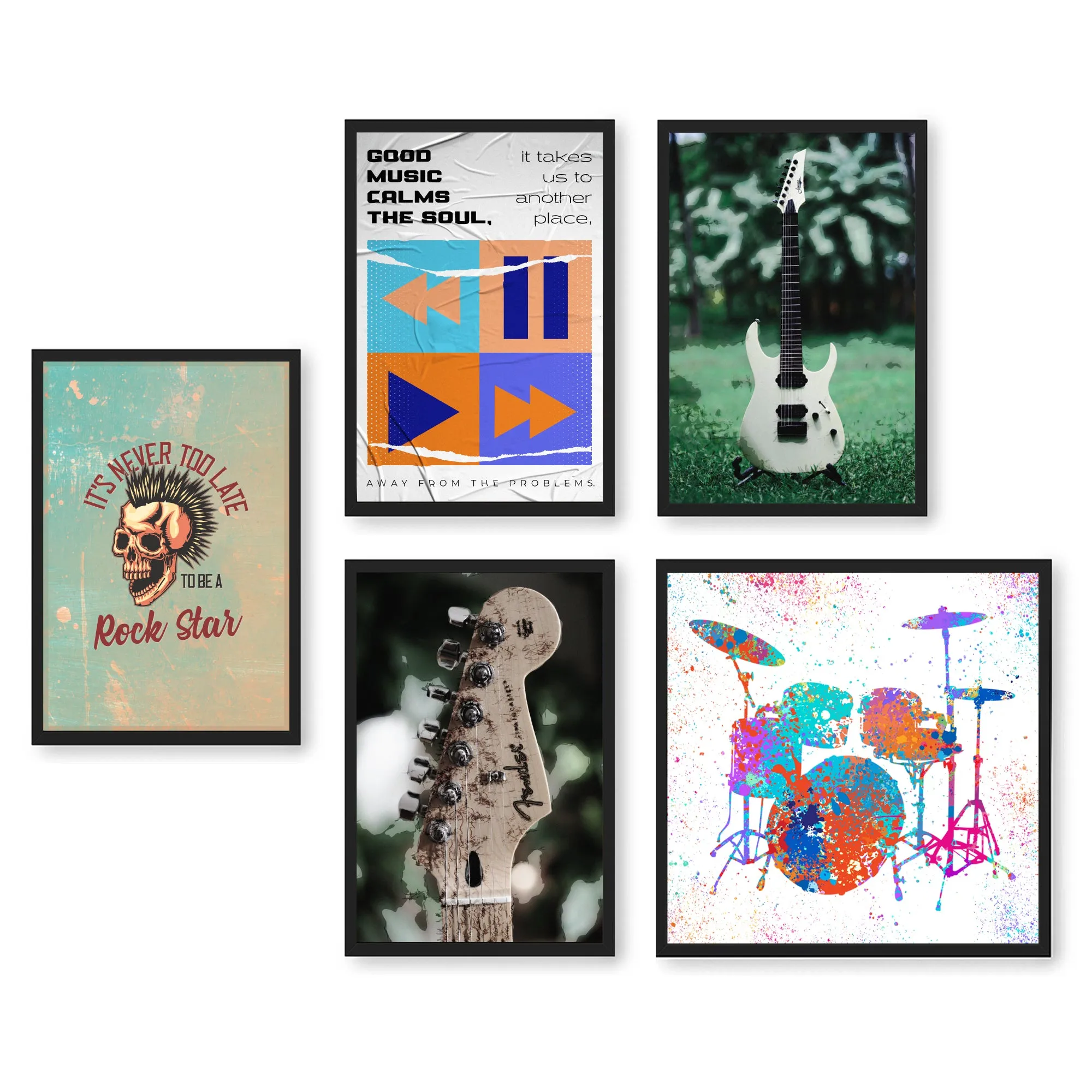 Good Music Good Vibes Motivational Quote- Set of 5