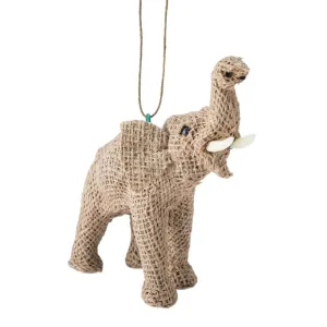 Handmade Jute Covered Paper Mache Elephant Christmas Ornament