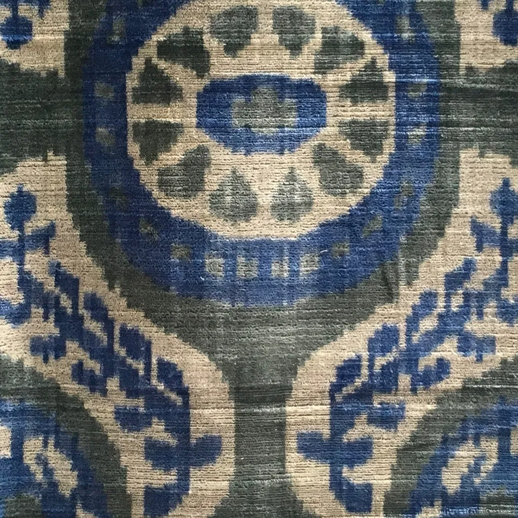 Handwoven Silk Ikat Velvet-Blue, Green and Grey
