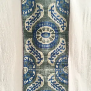 Handwoven Silk Ikat Velvet-Blue, Green and Grey