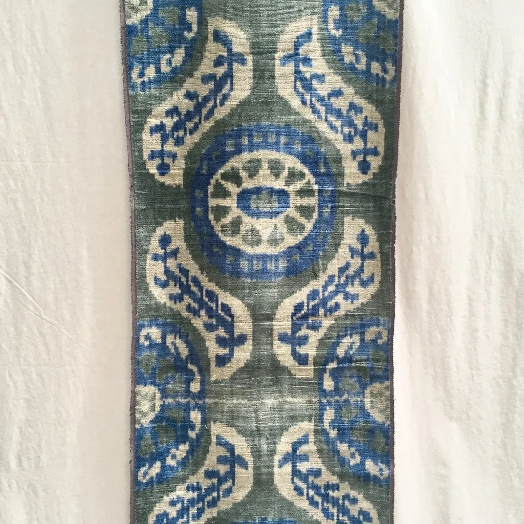 Handwoven Silk Ikat Velvet-Blue, Green and Grey