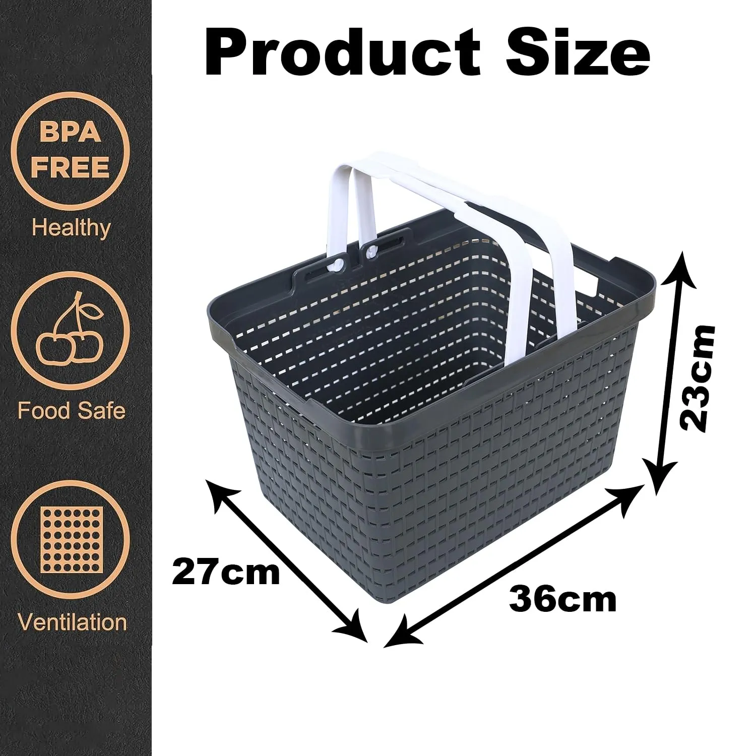 Heart Home Basket | Plastic Storage Basket for Fruits | Storage Basket for Picnic | Storage Basket for Kitchen | Stationery Storage Basket | FLORA-333 | Pack of 2 | Gray