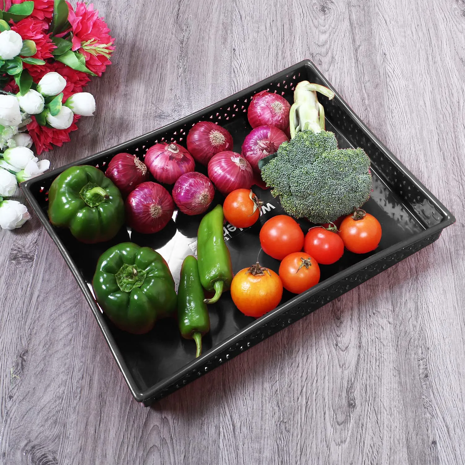 Heart Home Storage Tray|Versatile Plastic Storage Organizer|Rectangular Tray for Kitchen Storage|Storage Tray for Office|ALEXA-15 (Black)