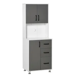 HOMCOM Modern Grey Kitchen Cupboard with Storage Cabinets, 3 Drawers, and Open Countertop for Living Room