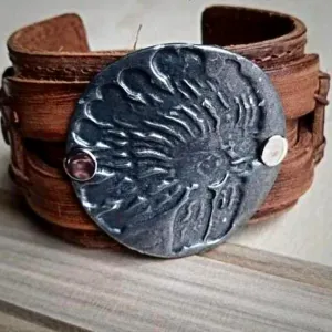 Indian Headdress Copper Leather Cuff