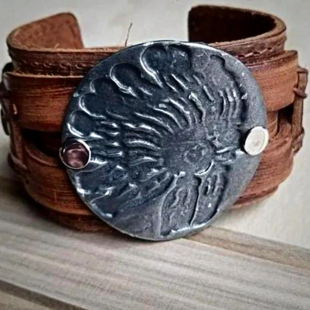 Indian Headdress Copper Leather Cuff