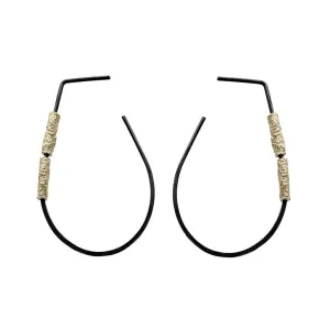 Israeli Black Gold Artisan Hoop Post Earrings