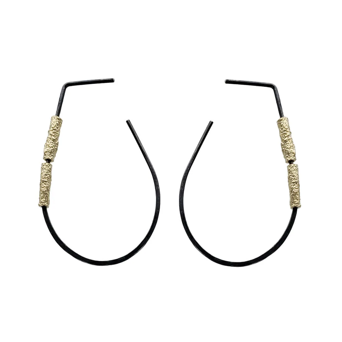 Israeli Black Gold Artisan Hoop Post Earrings