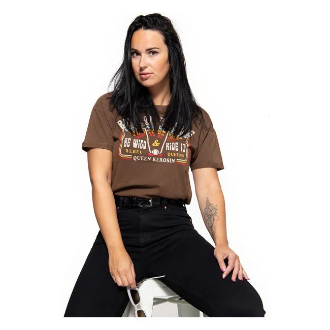 King Kerosin Queen Kerosin Free Born Ladies T-Shirt Dark Brown