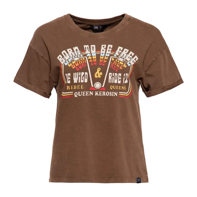 King Kerosin Queen Kerosin Free Born Ladies T-Shirt Dark Brown