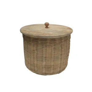 Medium Rattan Basket wtih Mango Wood Lid