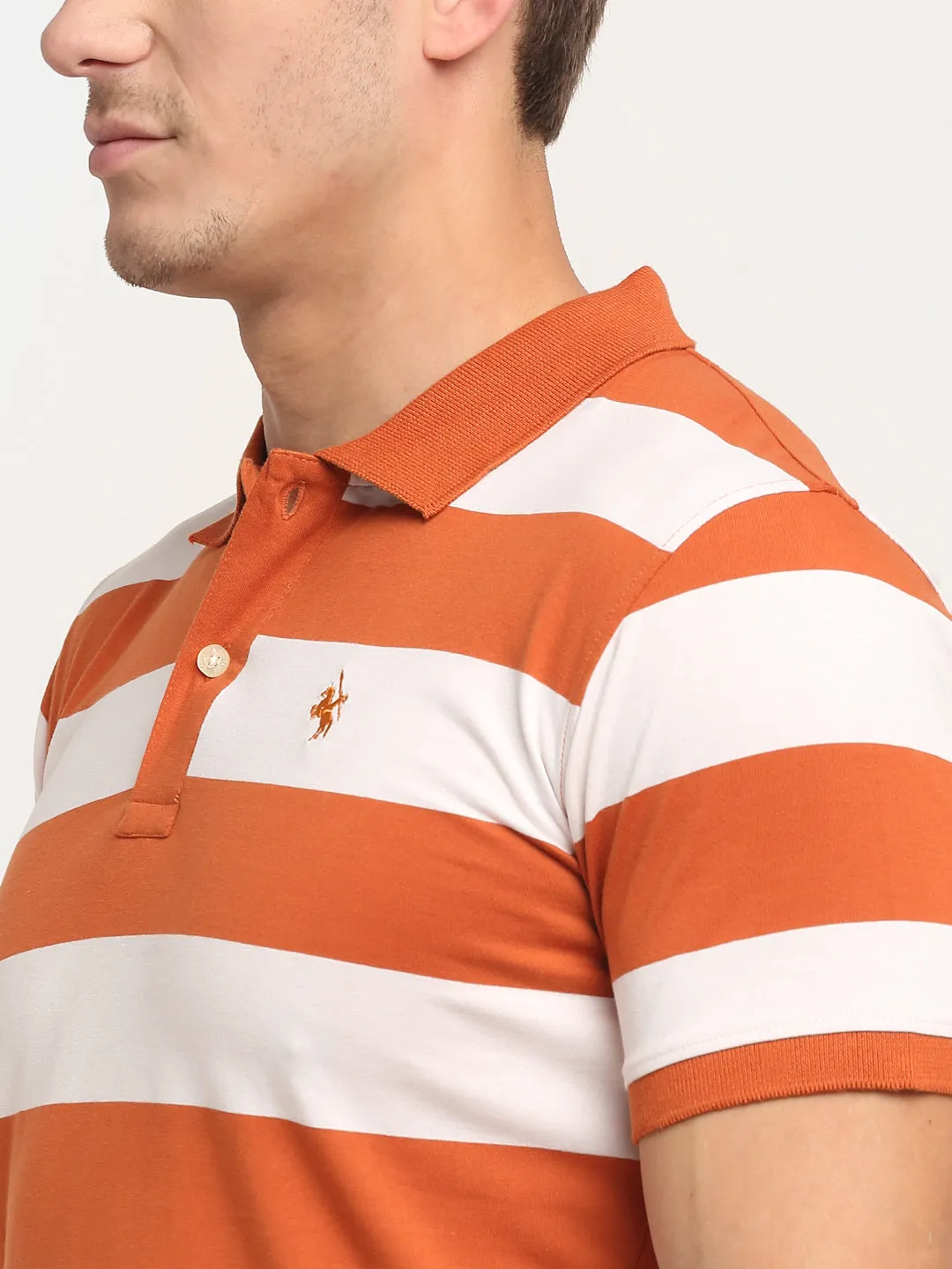 Men's Rust Stripe Polo neck Half Sleeve T-Shirt