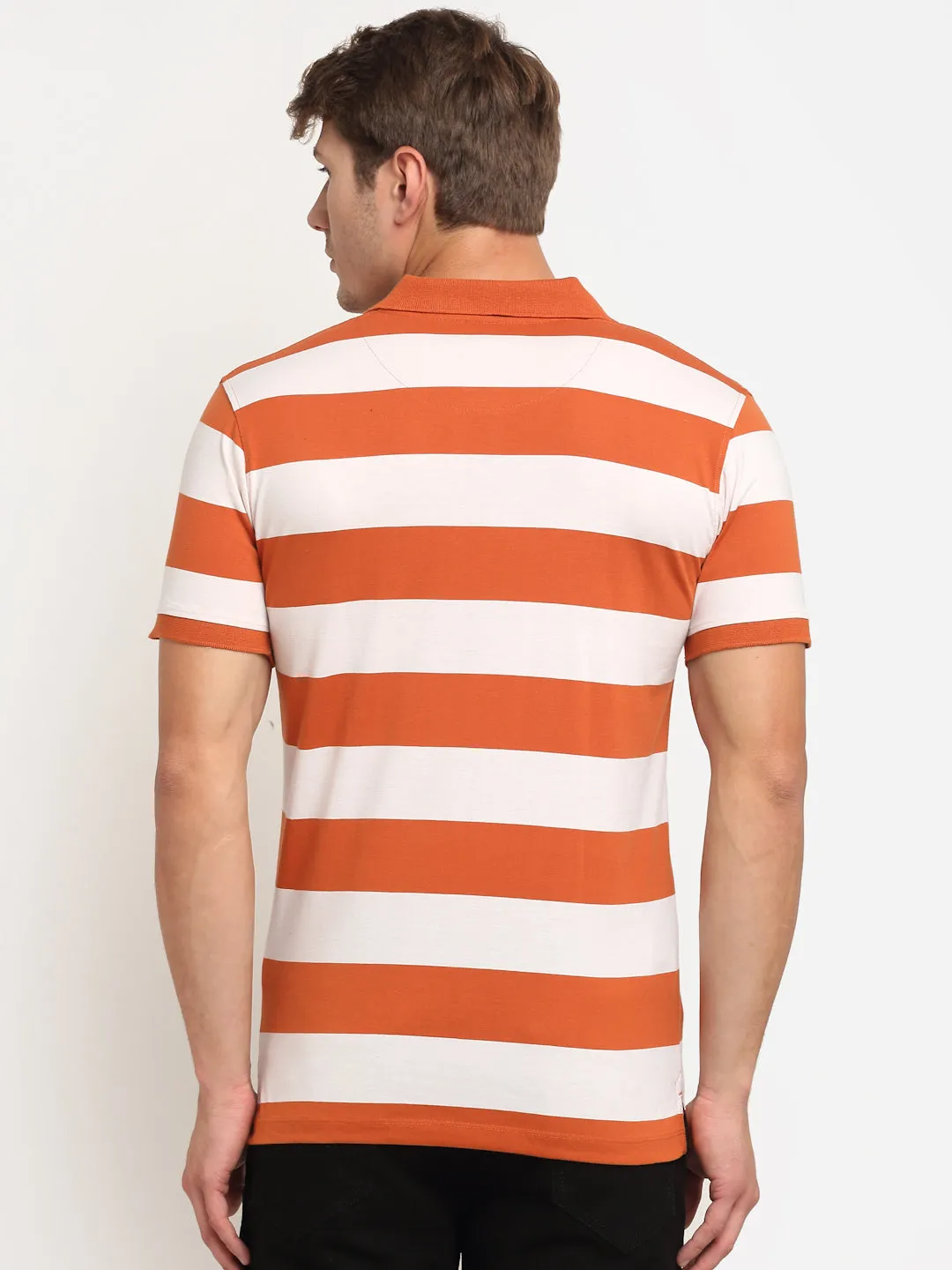 Men's Rust Stripe Polo neck Half Sleeve T-Shirt