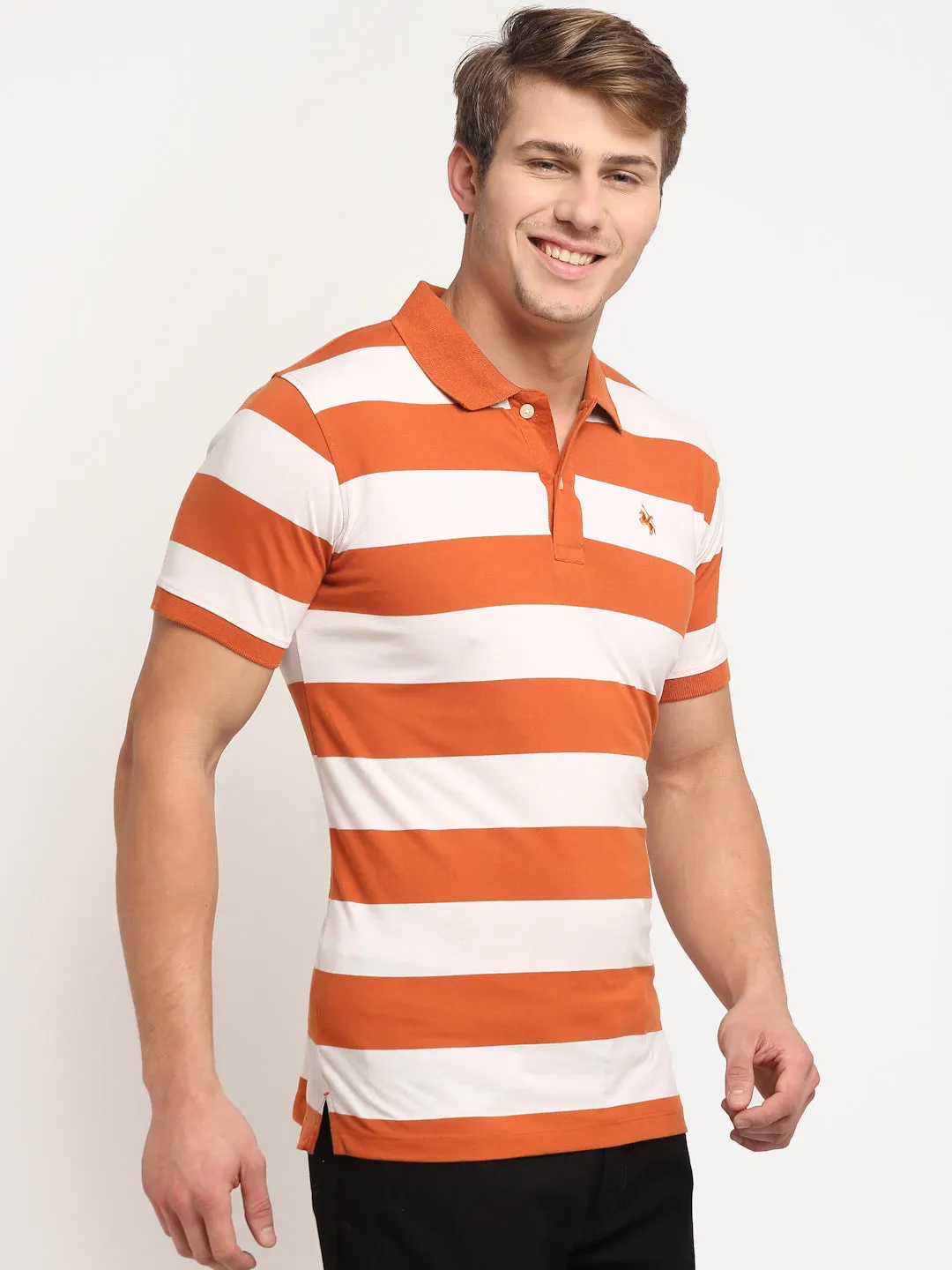 Men's Rust Stripe Polo neck Half Sleeve T-Shirt