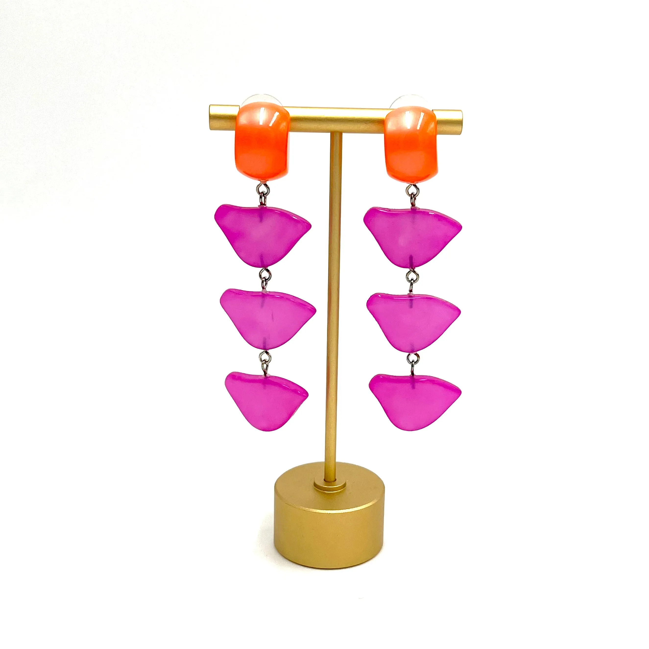 Neon Melon & Pink Moonglow Fat Bird Earrings *