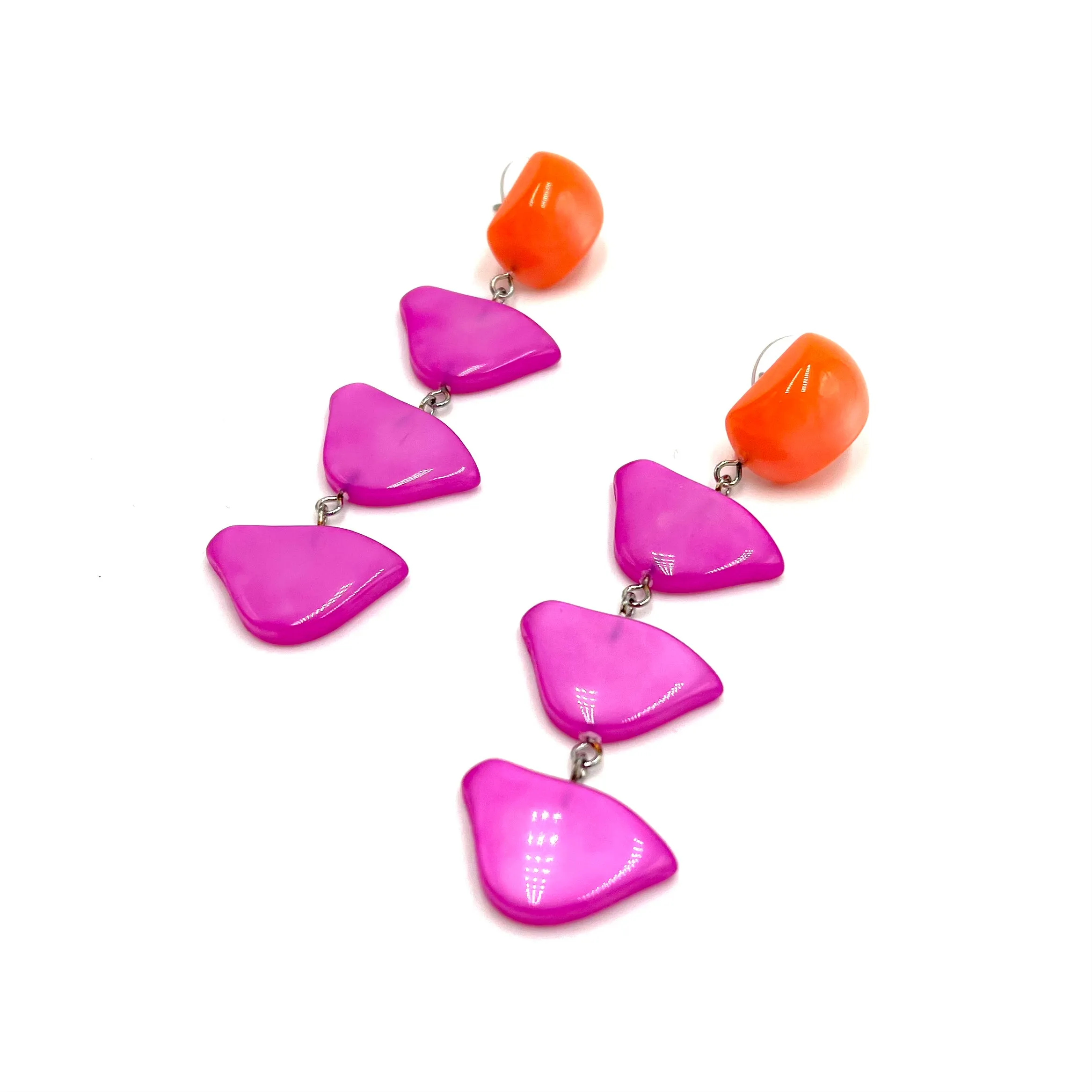 Neon Melon & Pink Moonglow Fat Bird Earrings *