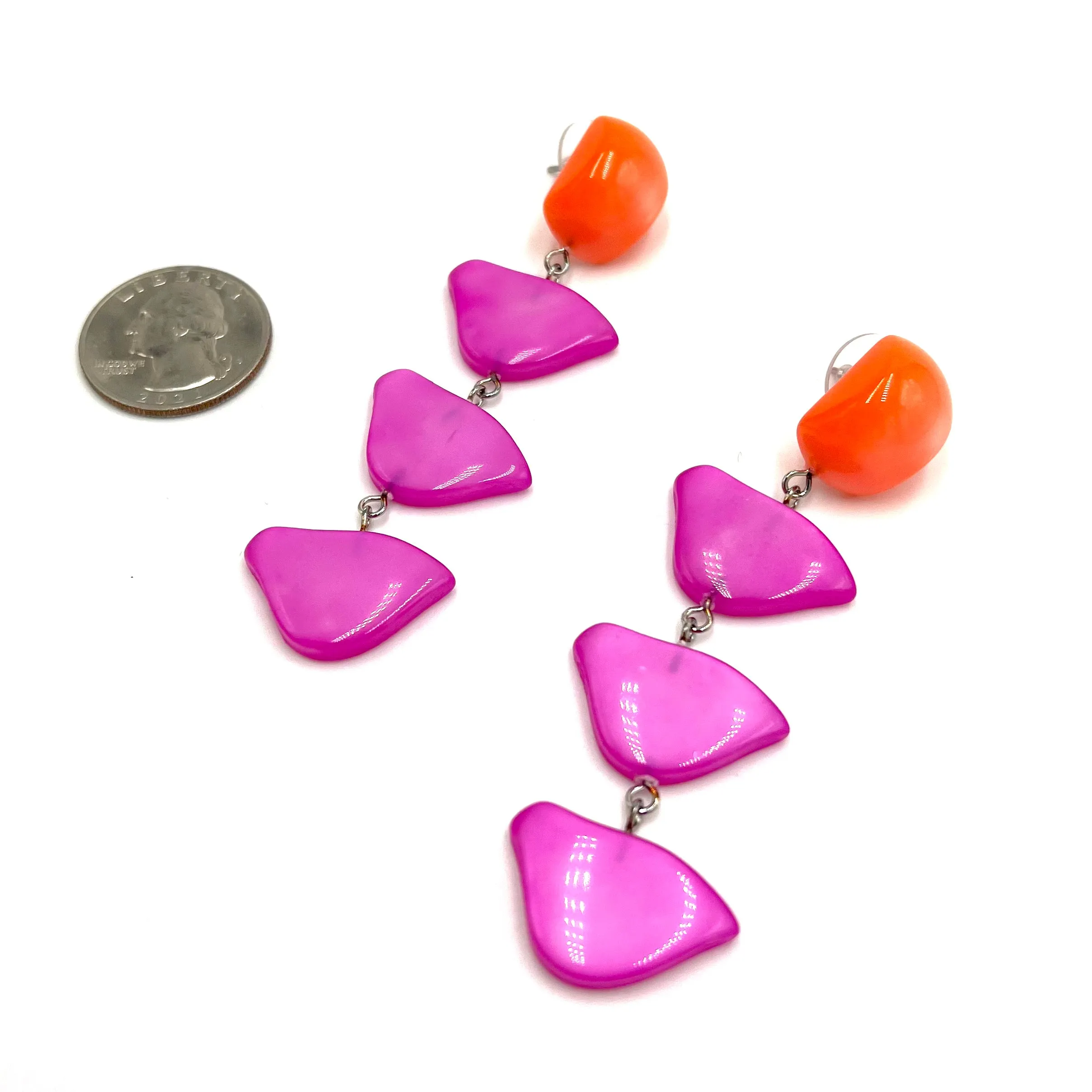 Neon Melon & Pink Moonglow Fat Bird Earrings *