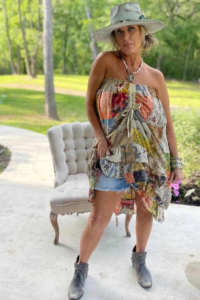 Patchwork Ruffle Skirt or tubeless dress top by Jaded Gypsy