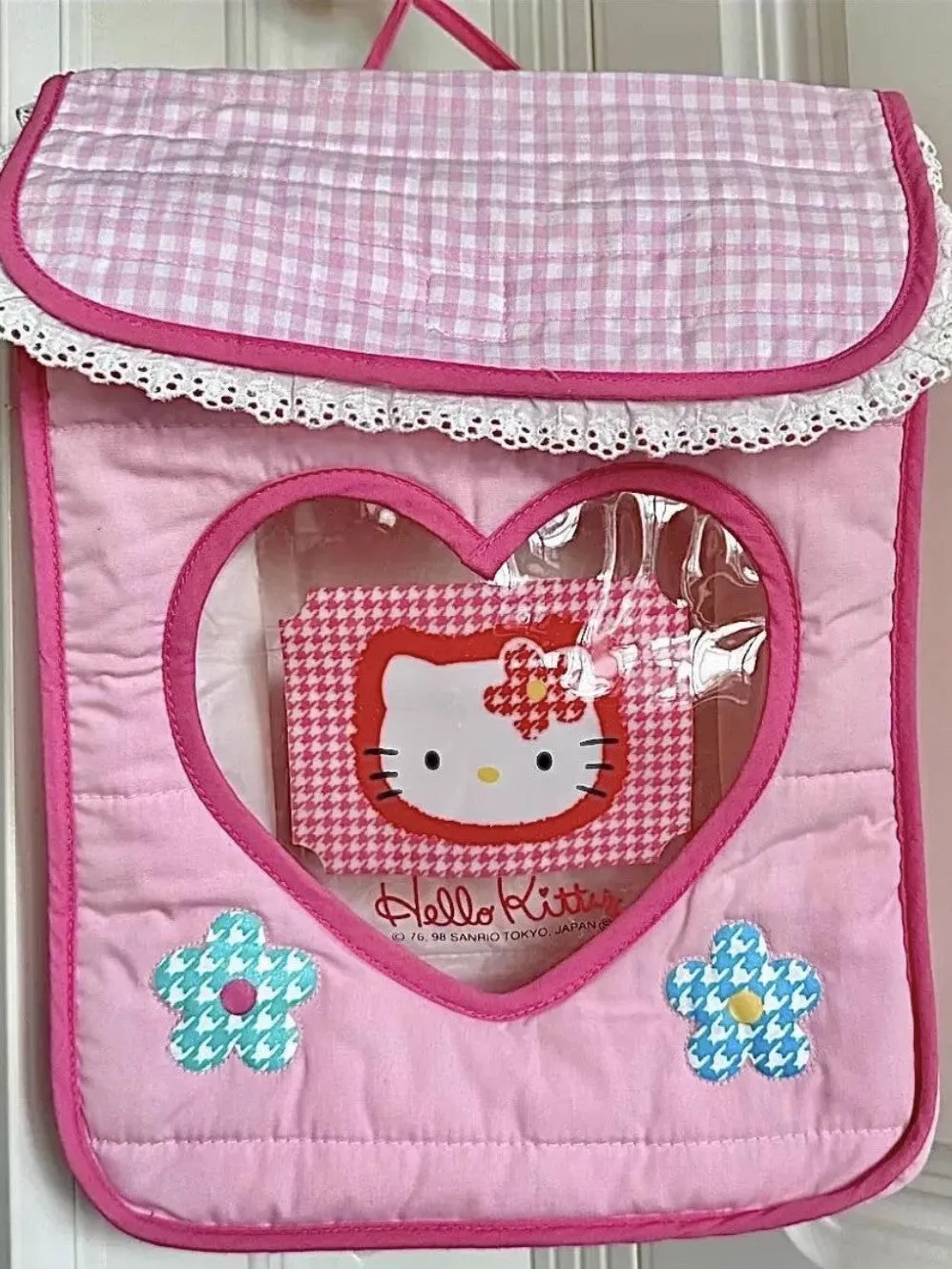 Pink Kitty Houndstooth Storage Bag