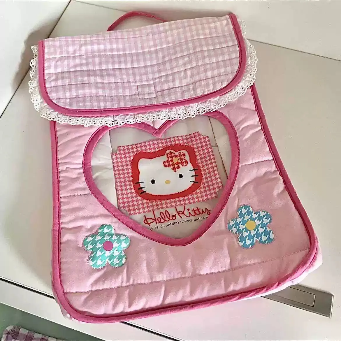Pink Kitty Houndstooth Storage Bag