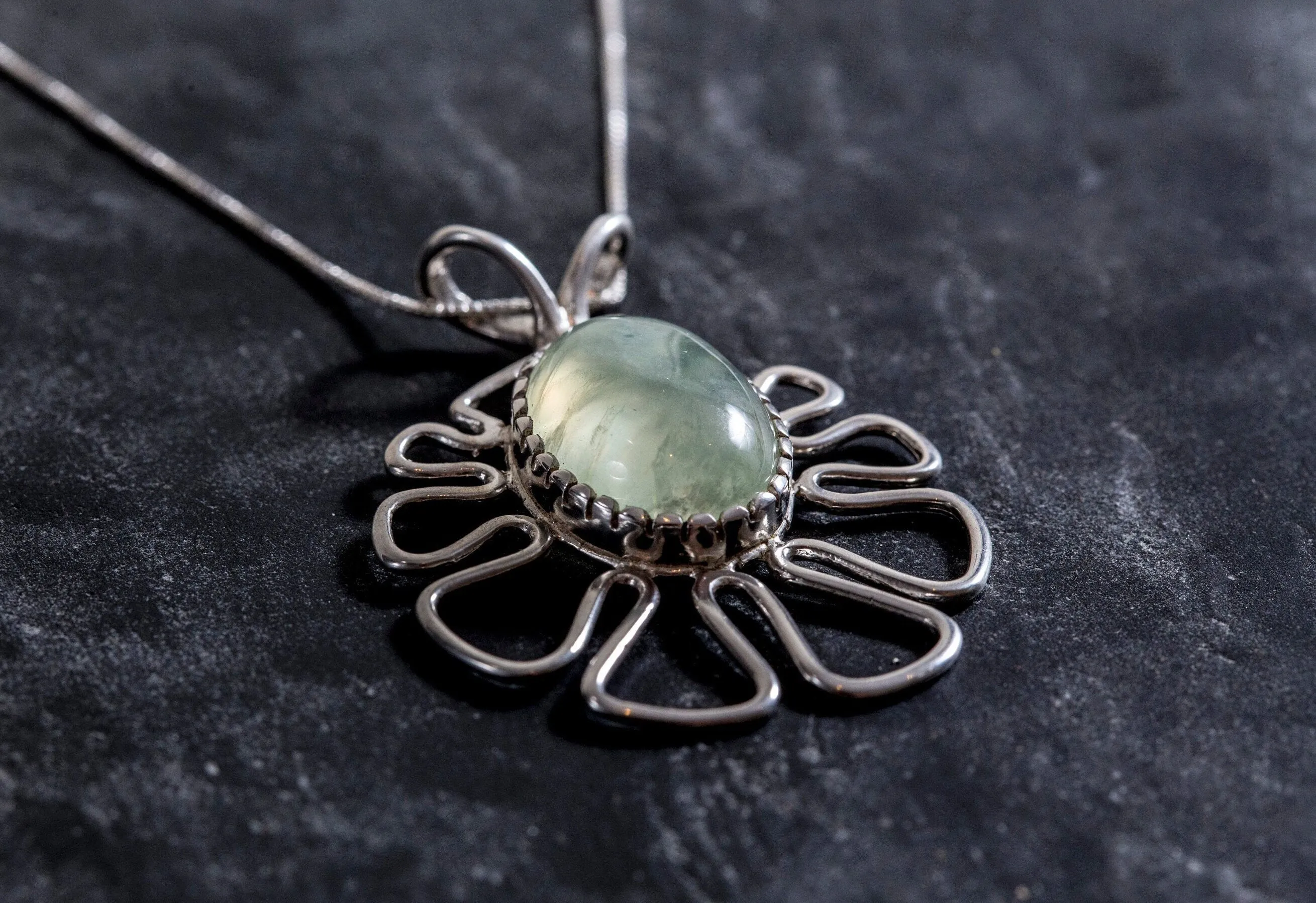 Prehnite Pendant - Natural Prehnite Necklace - Large Flower Pendant