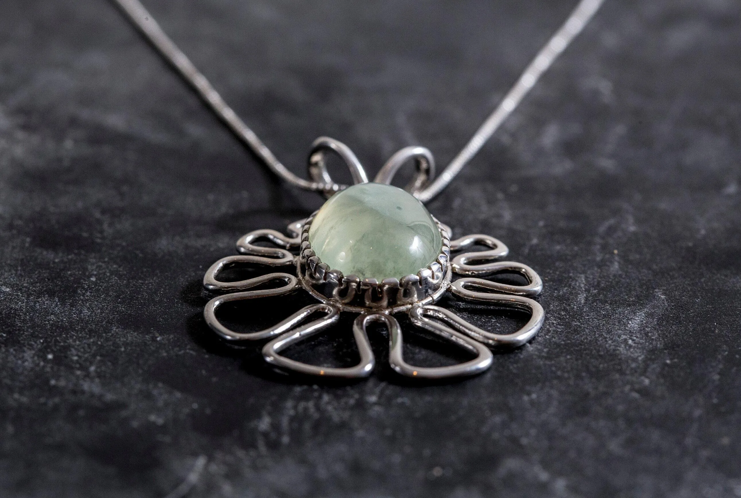 Prehnite Pendant - Natural Prehnite Necklace - Large Flower Pendant