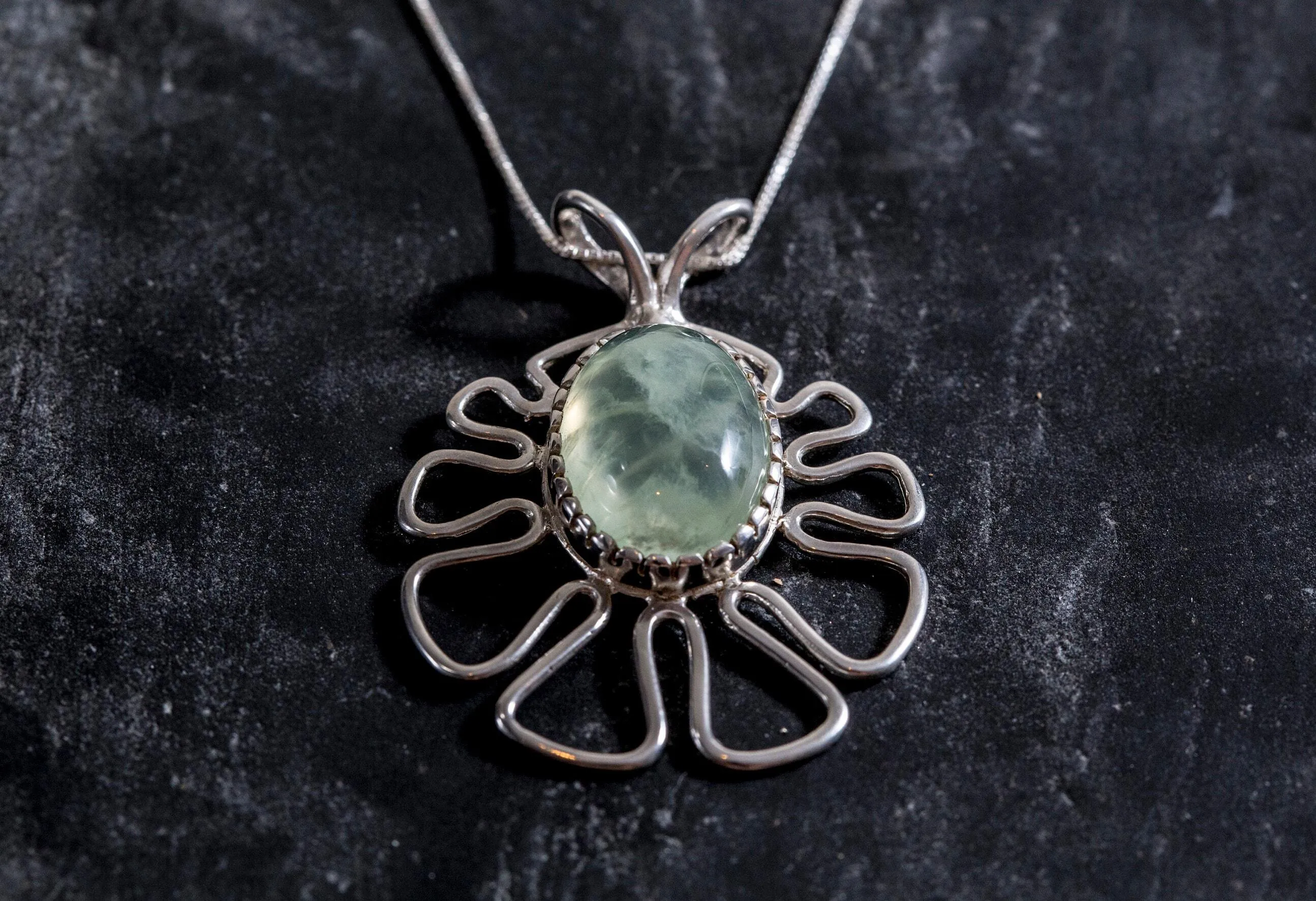 Prehnite Pendant - Natural Prehnite Necklace - Large Flower Pendant
