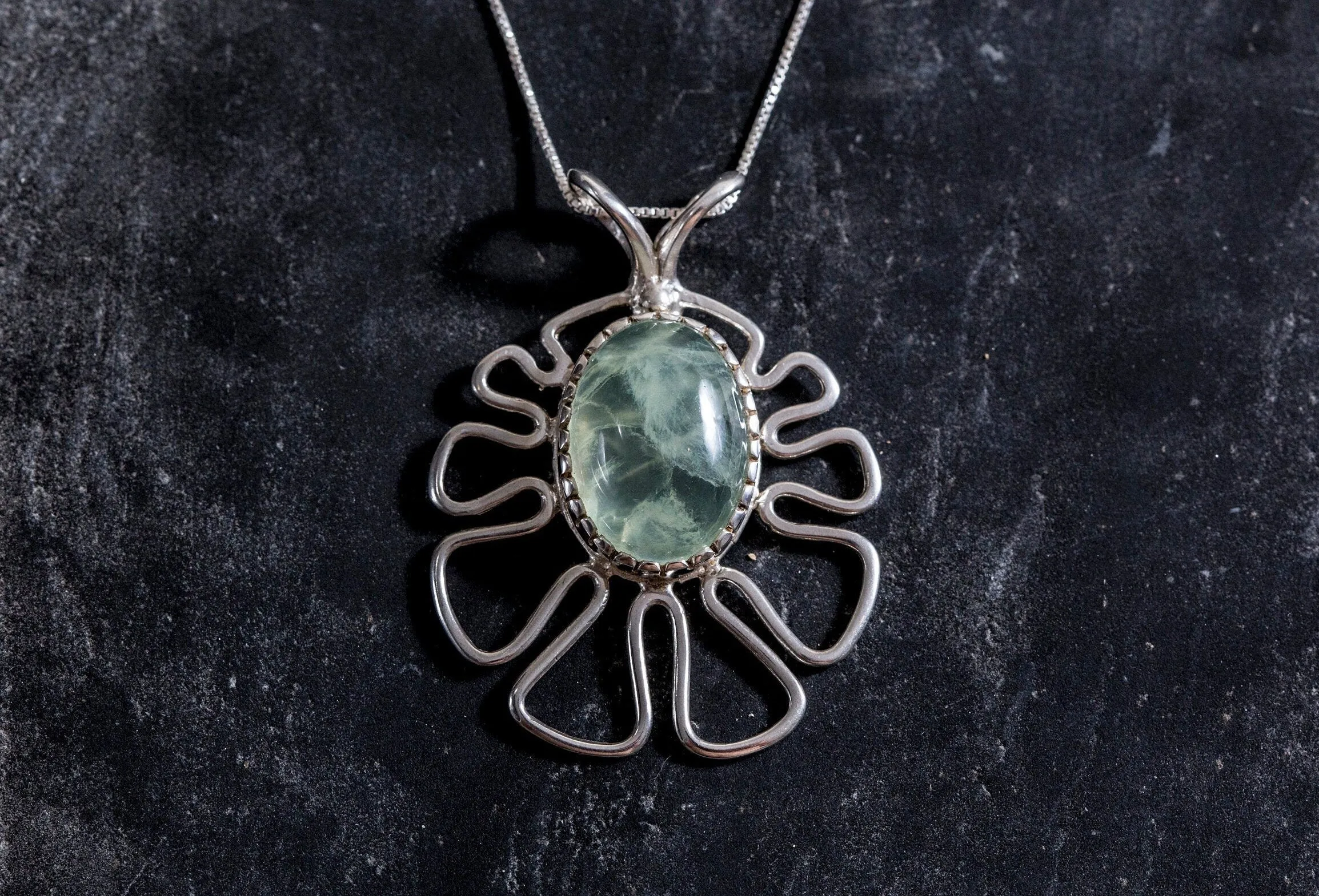Prehnite Pendant - Natural Prehnite Necklace - Large Flower Pendant