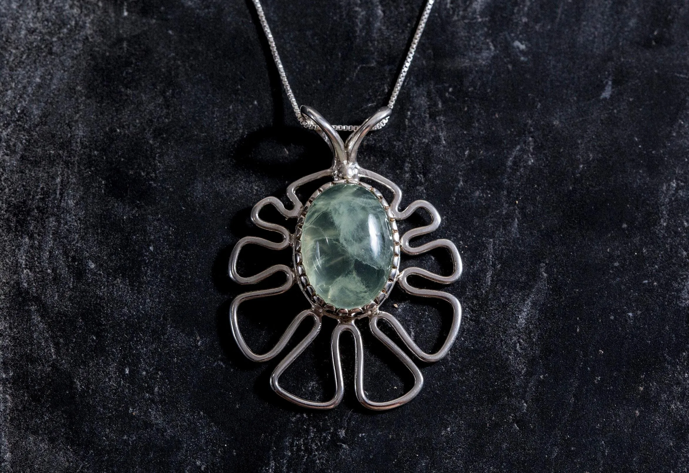 Prehnite Pendant - Natural Prehnite Necklace - Large Flower Pendant